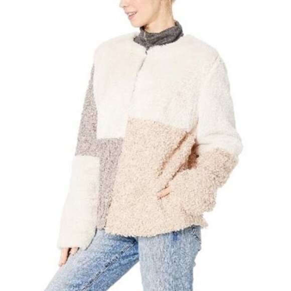 Sam Edelman Sherpa Faux Fur Patchwork Teddy Coat - Picture 4 of 7